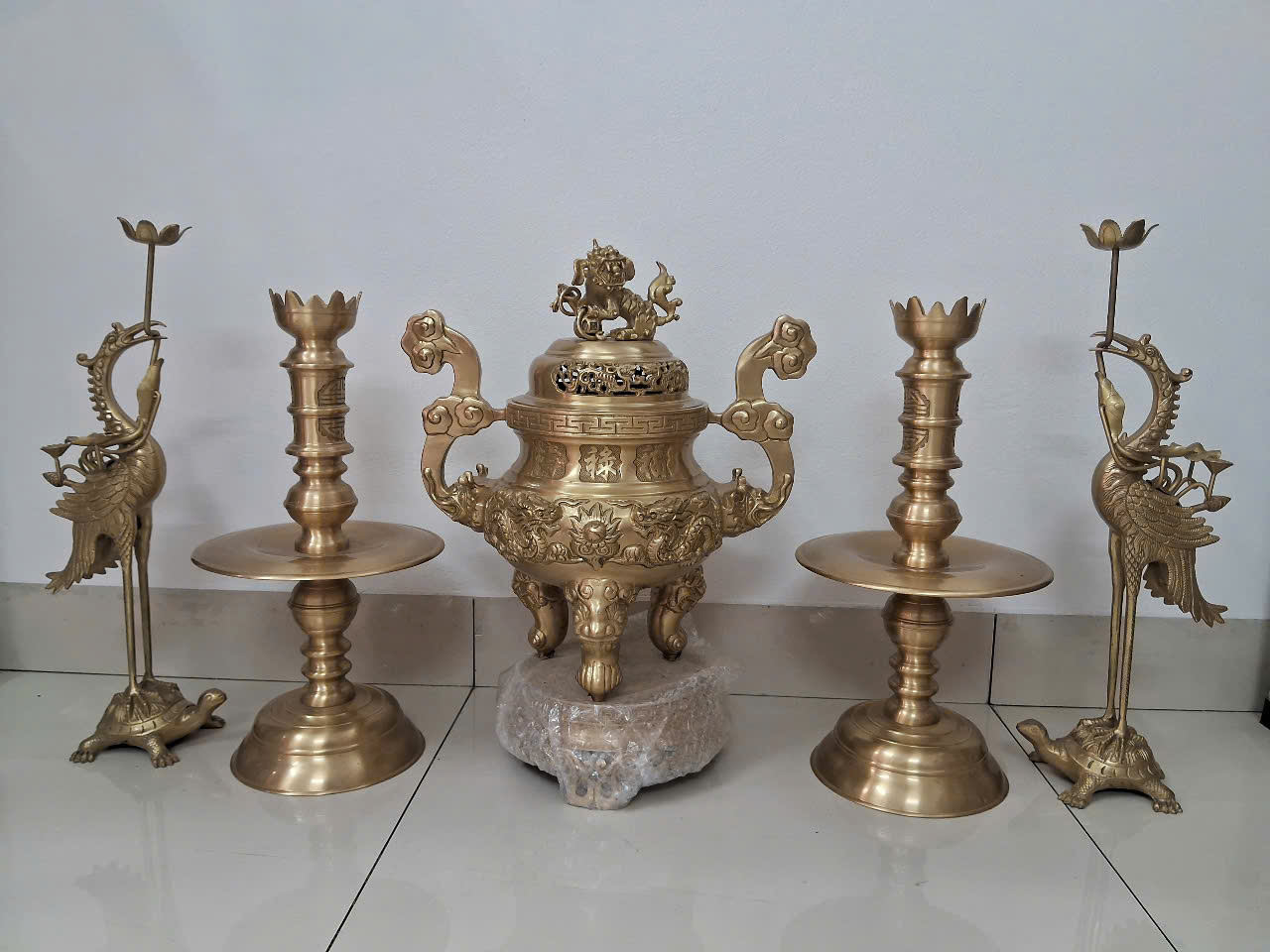 Bộ ngũ sự đồng đồng màu mộc nguyên bản cao 45