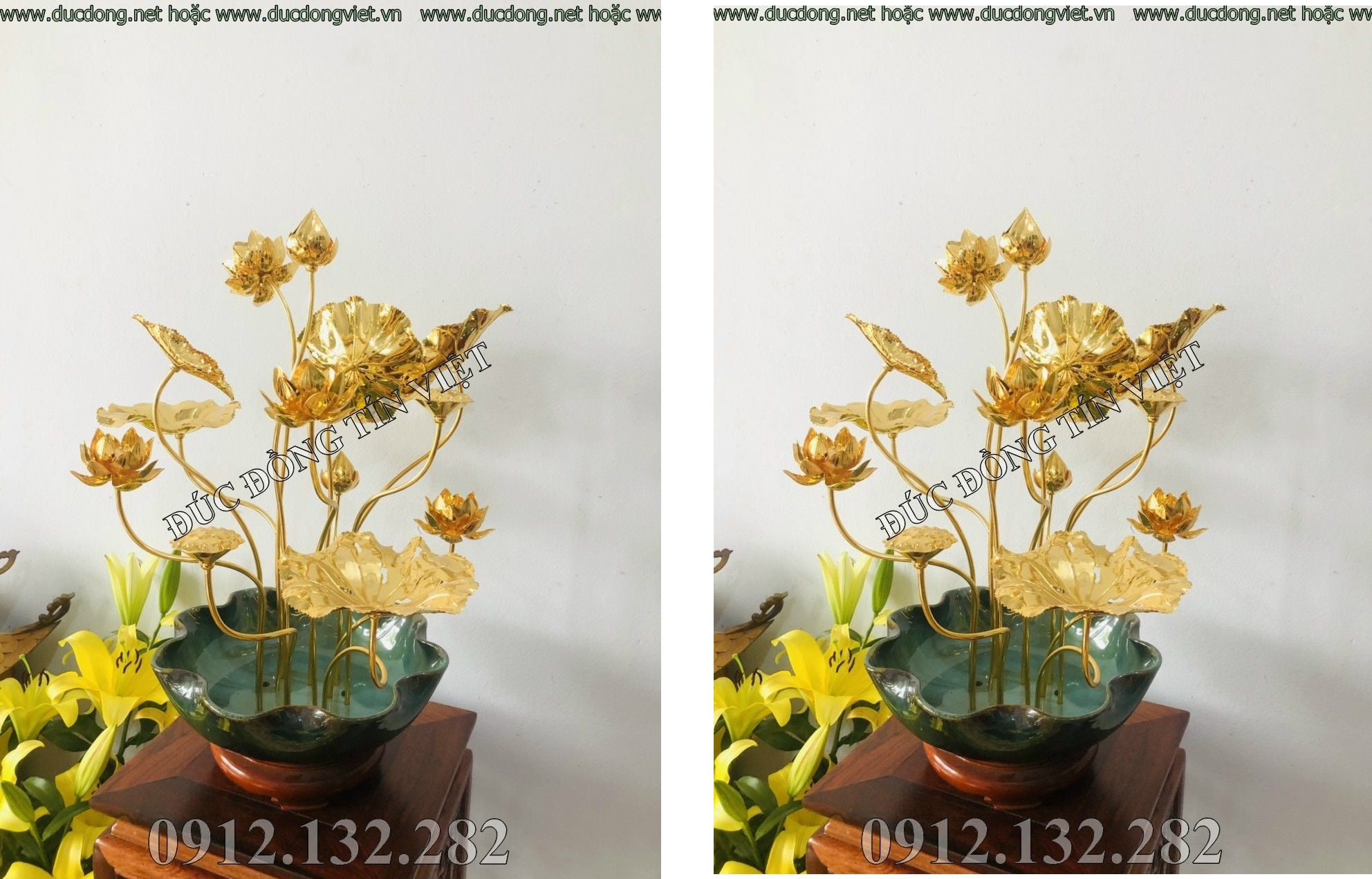 Hoa sen bằng đồng mạ vàng 24k