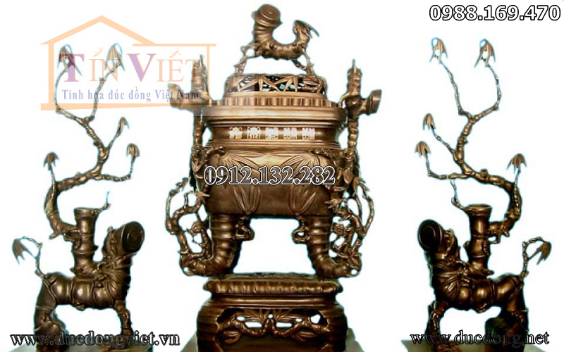Bộ thờ bằng đồng đỉnh trúc cao cấp
