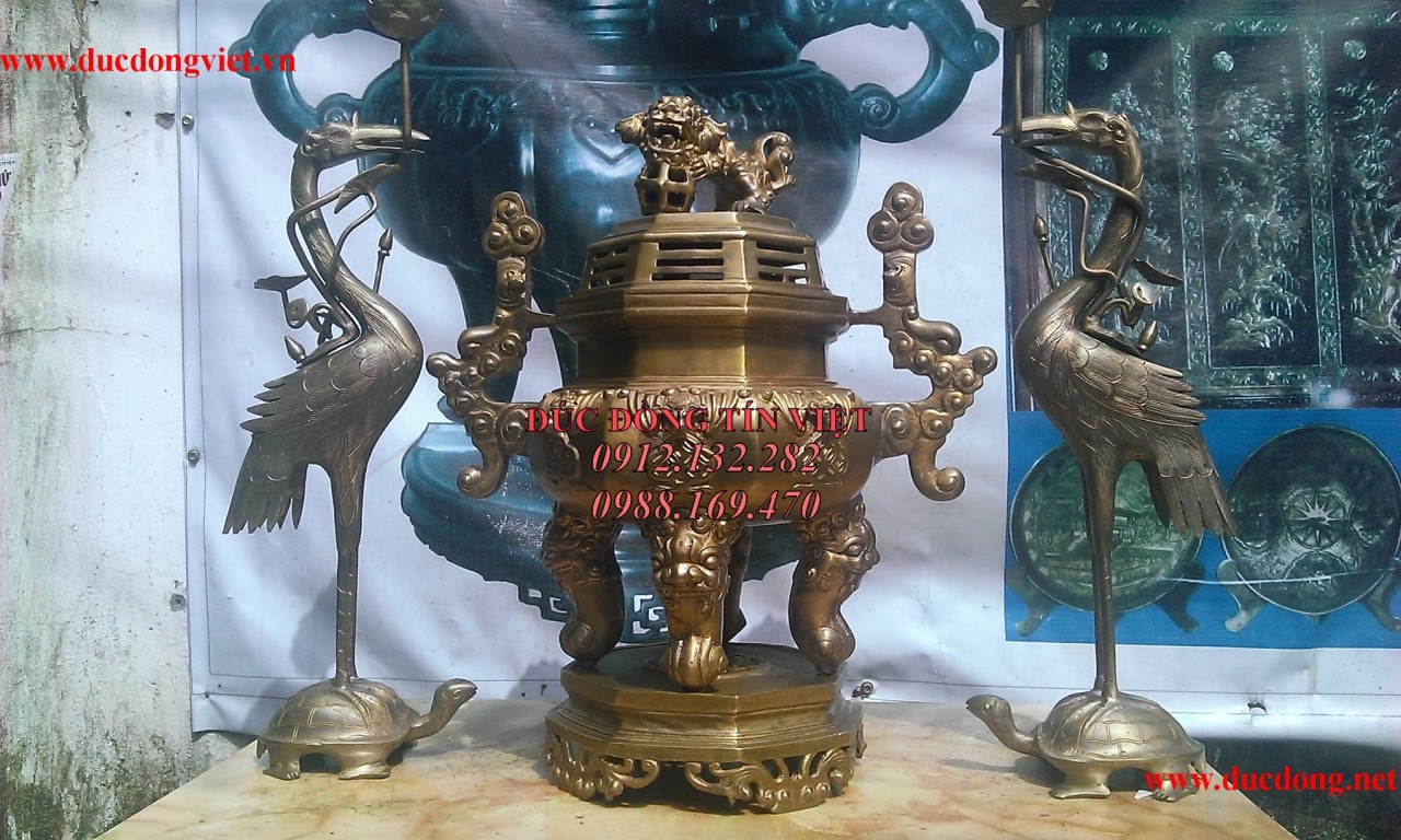 đỉnh đồng vuông vĩnh tiễn - Bộ đồ thờ ngũ sự bằng đồng