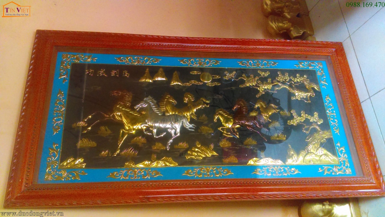 Tranh mã đáo thành công khung gỗ dổi, tranh đồng