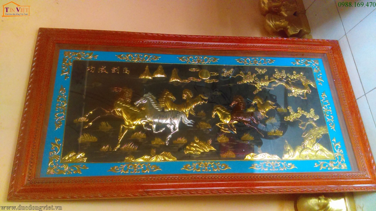 Tranh mã đáo thành công khung gỗ dổi, tranh đồng