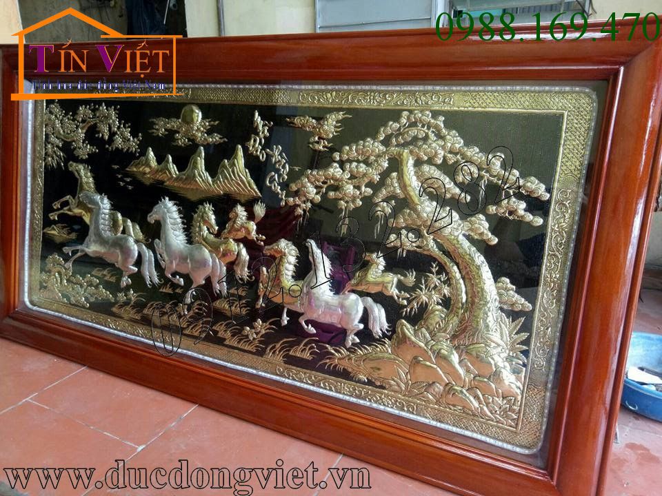 Tranh đồng mã đáo thành công khung gỗ dổi