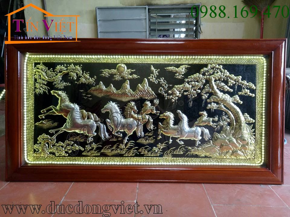 Tranh đồng mã đáo thành công khung gỗ dổi