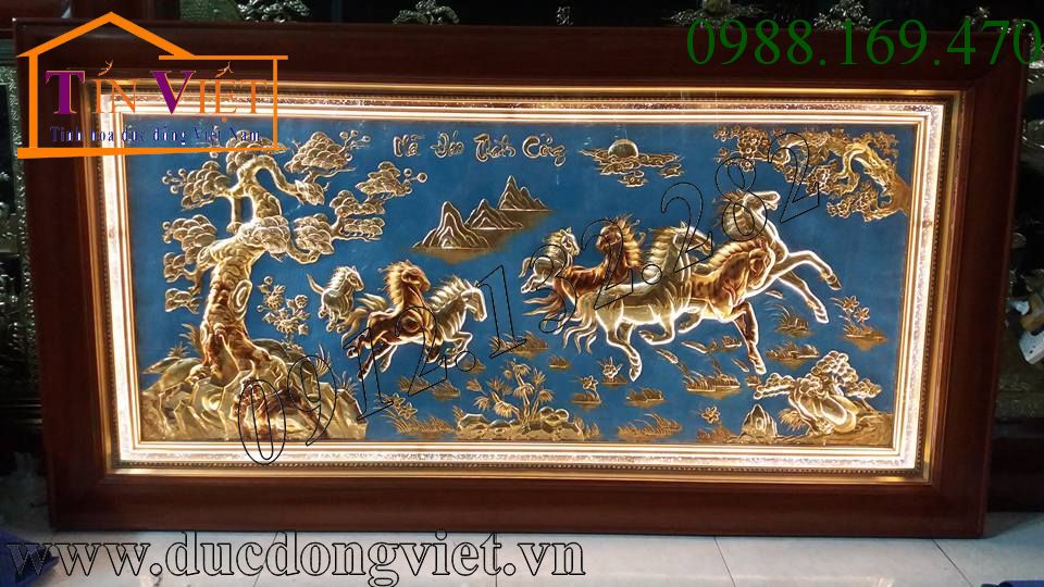 Tranh đồng mã đáo thành công khung gỗ dổi