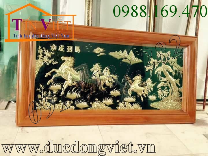 Tranh đồng mã đáo thành công khung gỗ dổi
