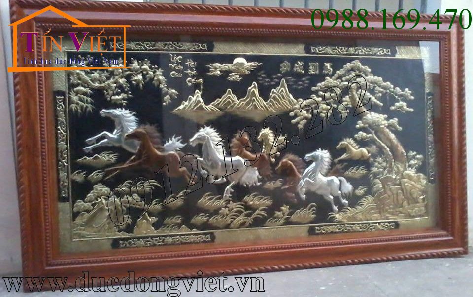 Tranh đồng mã đáo thành công khung gỗ dổi