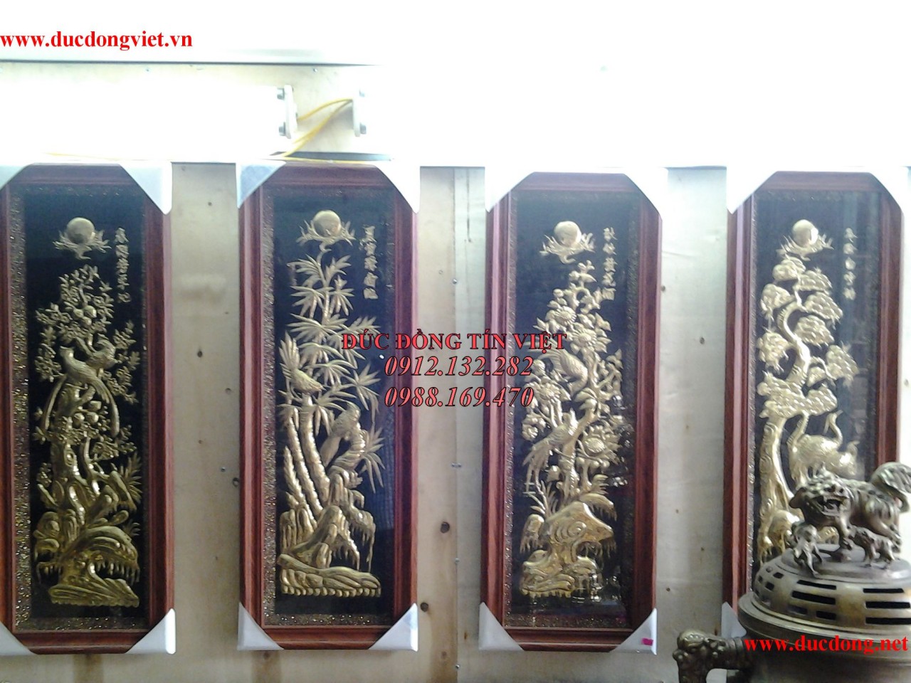 Tranh tứ quý bằng đồng
