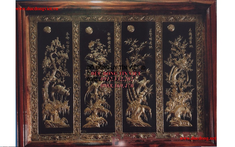 Tranh đồng tứ quý liền mê đồng được làm từ 1 miếng đồng nguyên khối tại Hà Nội