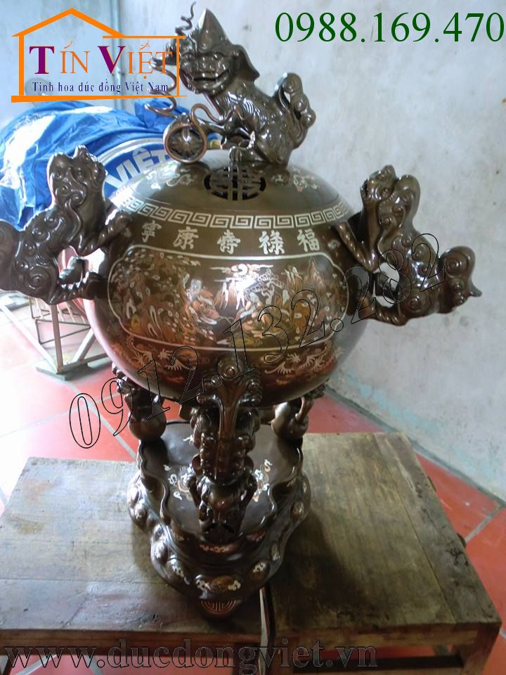 Bộ khảm tam khí đồng đỏ khảm bạc cao 1,1m giá rẻ tại Hà Nội