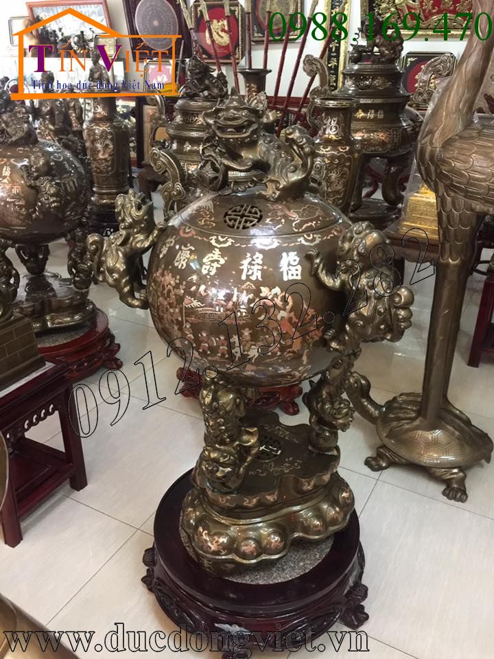 Bộ khảm tam khí đồng đỏ khảm bạc cao 1,1m giá rẻ tại Hà Nội