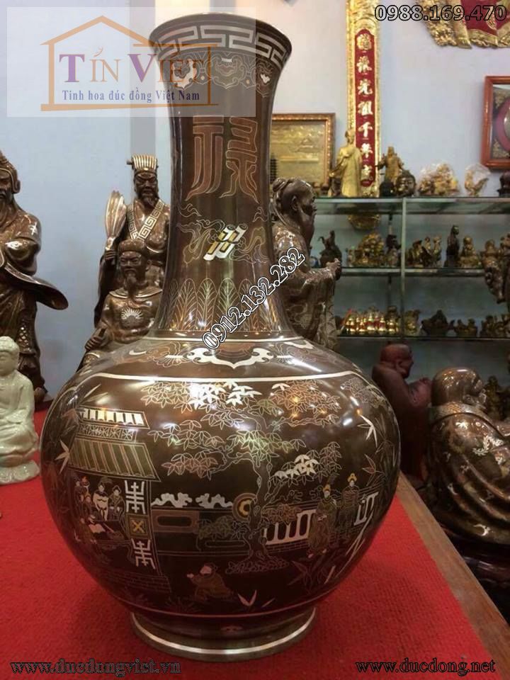 Lọ hoa bằng đồng đỏ nguyên chất khảm tam khí