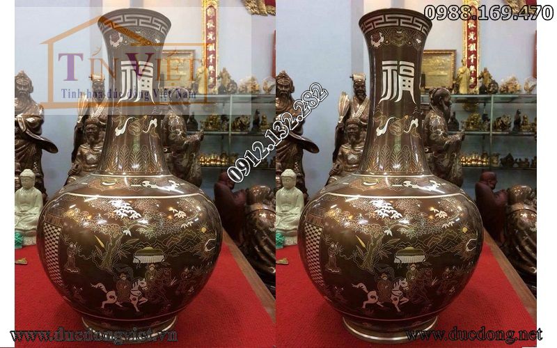Lọ hoa bằng đồng đỏ nguyên chất khảm tam khí