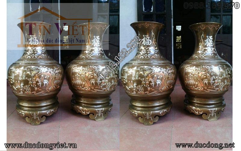 Lọ hoa bằng đồng đỏ nguyên chất khảm tam khí