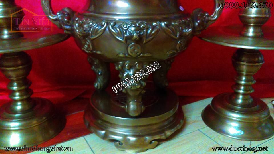 Bộ thờ bằng đồng phúc lộc thọ giả cổ hàng trơn