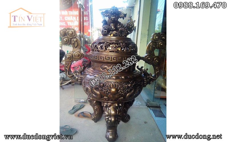 Đỉnh đồng song long giả cổ cao 1,2m