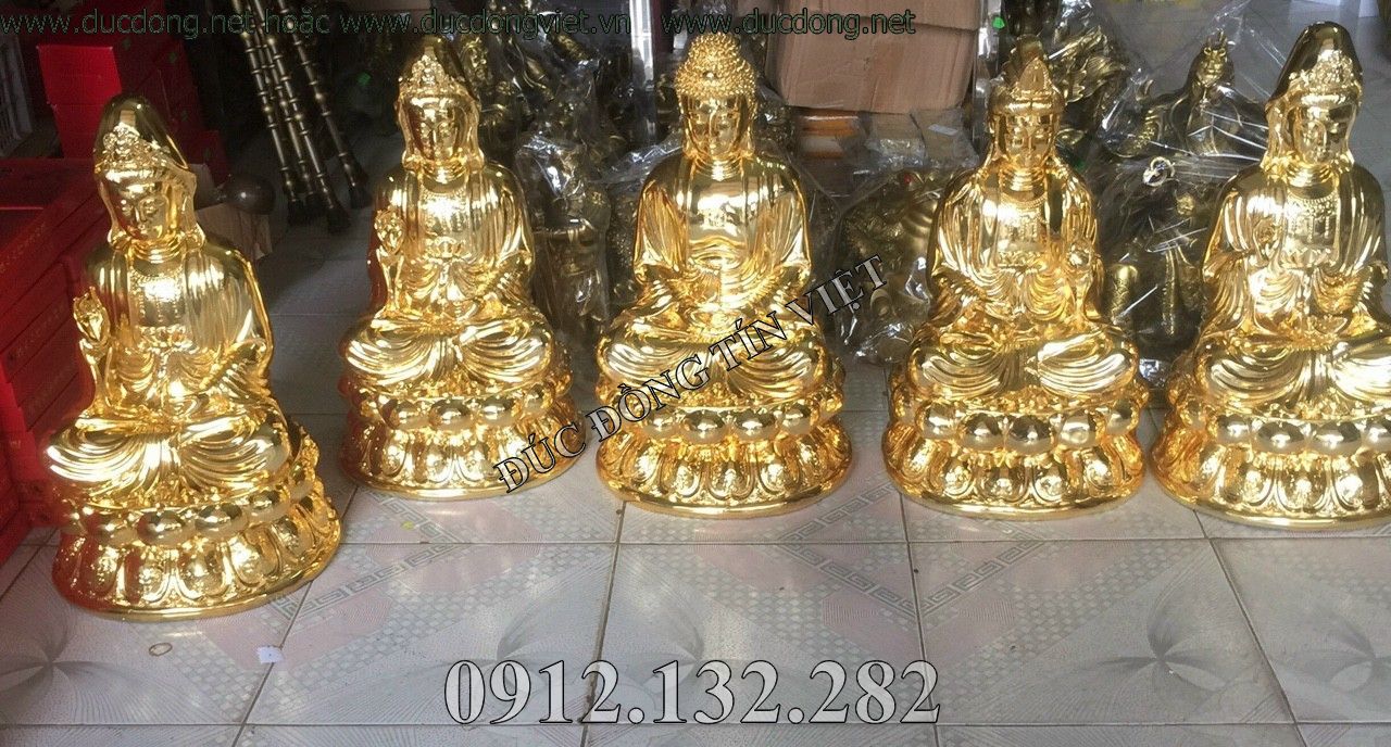 Bộ 7 tượng dược sư cao 47cm, được đúc bằng đồng vàng nguyên chất, mạ vàng